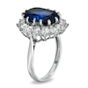 Thumbnail Image 1 of Lab-Created Ceylon and White Sapphire Frame Ring in Sterling Silver