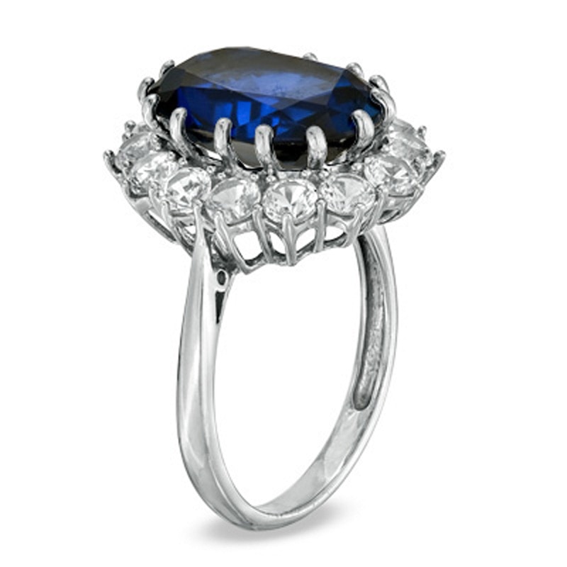 Lab-Created Ceylon and White Sapphire Frame Ring in Sterling Silver