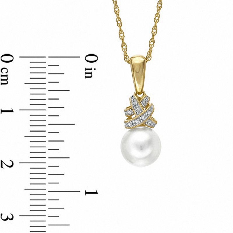 7.5 - 8.0mm Cultured Freshwater Pearl and Lab-Created White Sapphire Wrap Pendant in 10K Gold