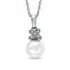 Thumbnail Image 1 of 7.5-8.0mm Freshwater Cultured Pearl and Lab-Created White Sapphire Wrap Pendant in 10K White Gold