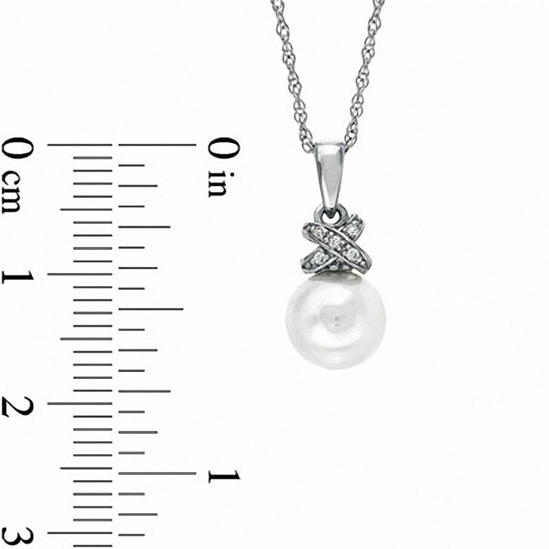 Main Image 2 of 7.5-8.0mm Freshwater Cultured Pearl and Lab-Created White Sapphire Wrap Pendant in 10K White Gold