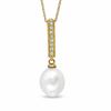 Thumbnail Image 1 of 8.0-8.5mm Pear-Shaped Freshwater Cultured Pearl and Lab-Created White Sapphire Drop Pendant in 10K Gold