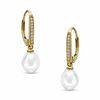 Thumbnail Image 1 of 7.0-7.5mm Freshwater Cultured Pearl and Lab-Created White Sapphire Drop Earrings in 10K Gold