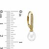 Thumbnail Image 2 of 7.0-7.5mm Freshwater Cultured Pearl and Lab-Created White Sapphire Drop Earrings in 10K Gold