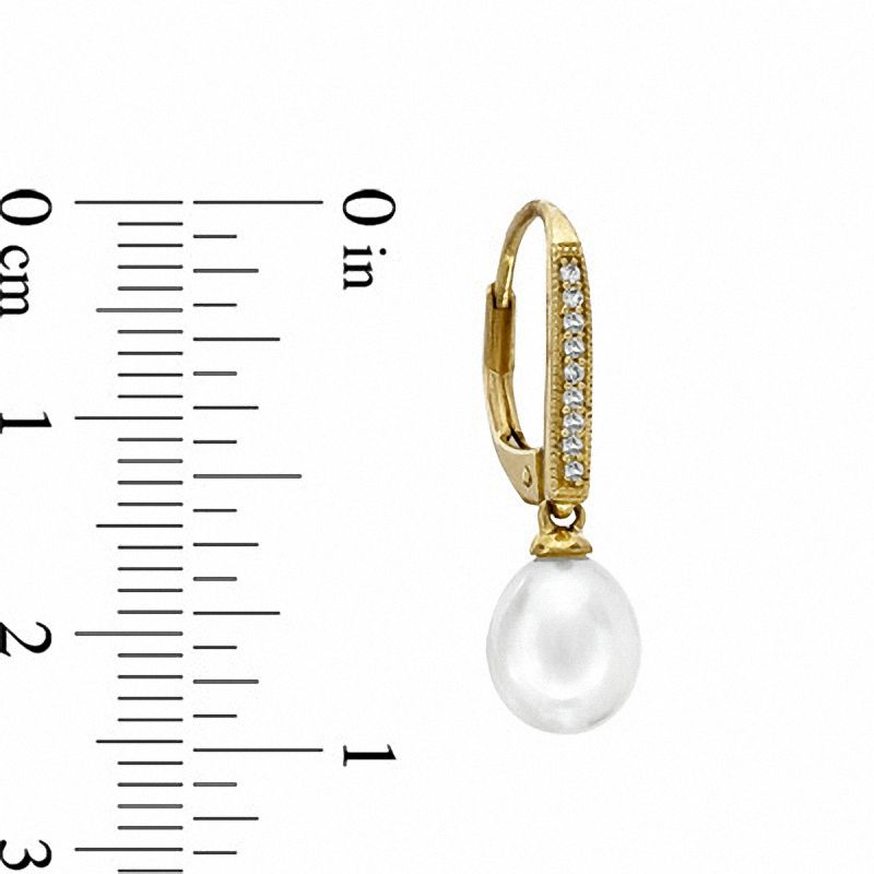 Main Image 2 of 7.0-7.5mm Freshwater Cultured Pearl and Lab-Created White Sapphire Drop Earrings in 10K Gold