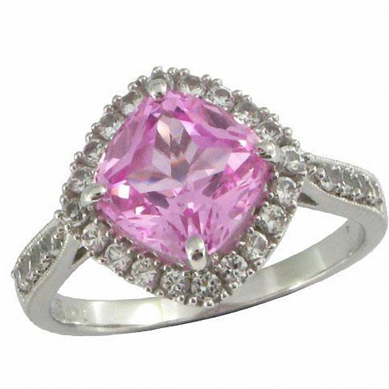 Lab-Created Pink and White Sapphire Ring in 10K White Gold