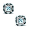 Thumbnail Image 1 of 6.0mm Cushion-Cut Blue Topaz and 1/5 CT. T.W. Diamond Frame Earrings in 10K White Gold