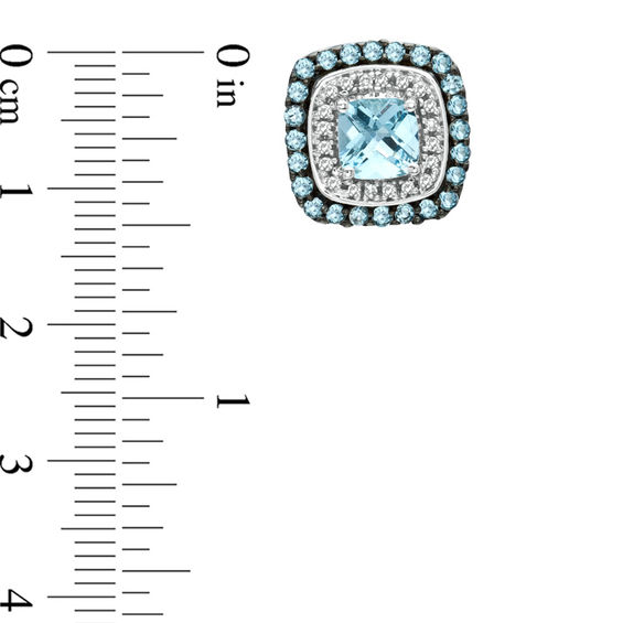 6.0mm Cushion-Cut Blue Topaz and 1/5 CT. T.w. Diamond Frame Earrings in 10K White Gold