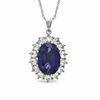 Thumbnail Image 1 of Oval Lab-Created Ceylon and White Sapphire Frame Pendant in Sterling Silver