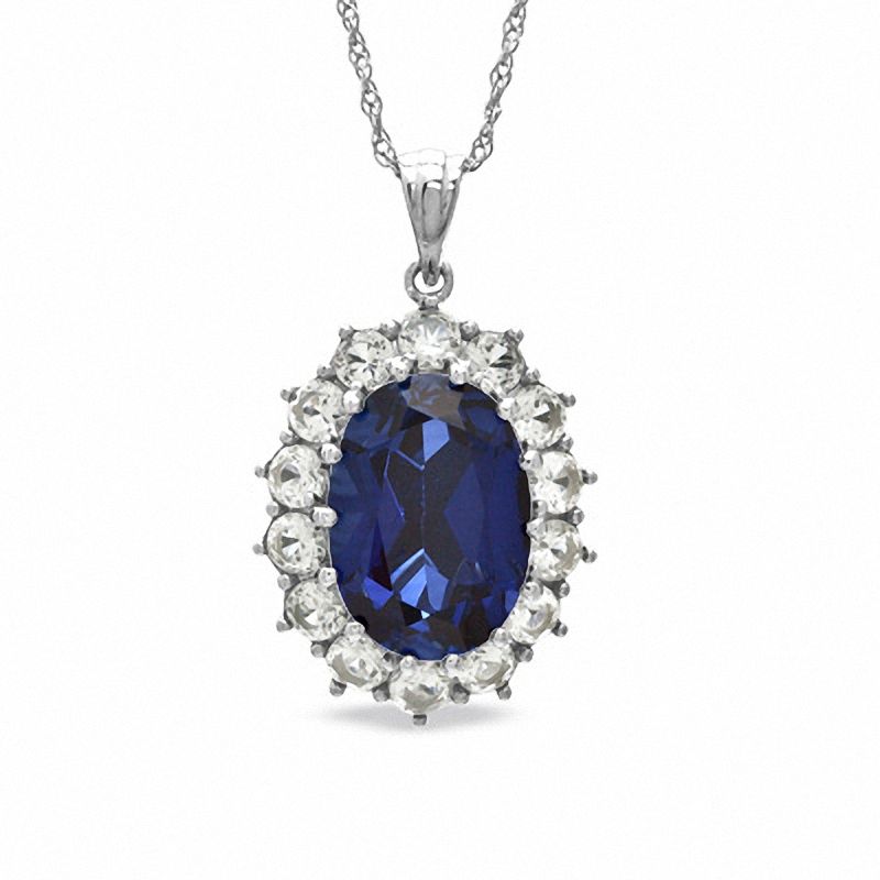 Main Image 1 of Oval Lab-Created Ceylon and White Sapphire Frame Pendant in Sterling Silver