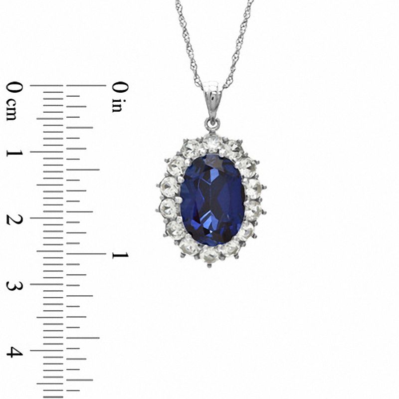 Oval Lab-Created Ceylon and White Sapphire Frame Pendant in Sterling Silver