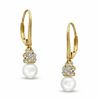Thumbnail Image 1 of 6.5-7.0mm Freshwater Cultured Pearl and Lab-Created White Sapphire Wrap Drop Earrings in 10K Gold