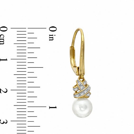 6.5-7.0mm Freshwater Cultured Pearl and Lab-Created White Sapphire Wrap Drop Earrings in 10K Gold