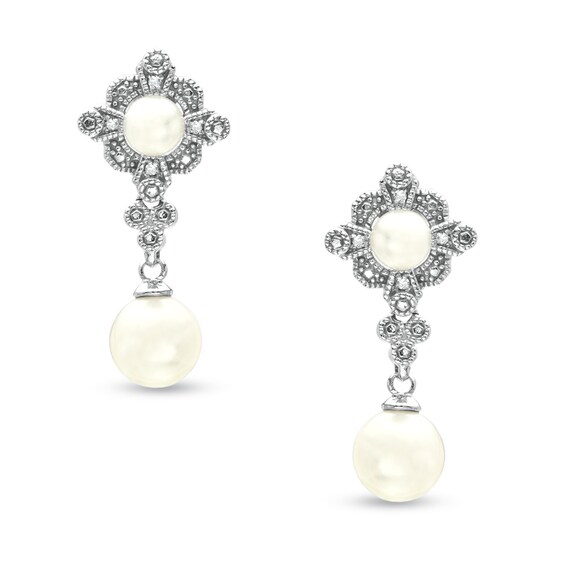 Freshwater Cultured Pearl and Diamond Accent Drop Earrings in 10K White Gold