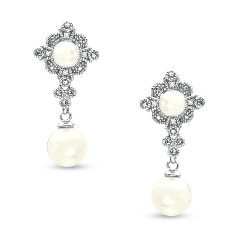 Cultured Freshwater Pearl and Diamond Accent Drop Earrings in 10K White Gold