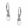 Thumbnail Image 1 of 6.5-7.0mm Freshwater Cultured Pearl and Lab-Created White Sapphire Wrap Drop Earrings in 10K White Gold