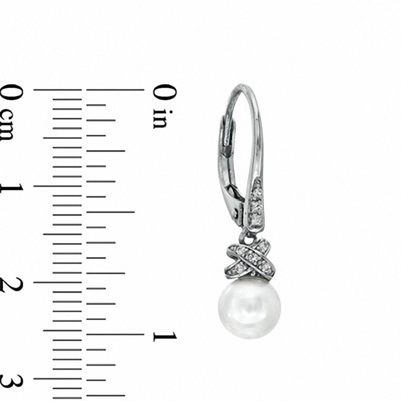 Main Image 2 of 6.5-7.0mm Freshwater Cultured Pearl and Lab-Created White Sapphire Wrap Drop Earrings in 10K White Gold