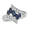 Thumbnail Image 1 of Marquise Lab-Created Blue Sapphire, White Sapphire and Diamond Accent Bypass Ring in 10K White Gold