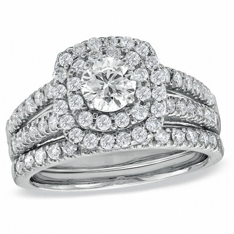 1-1/2 CT. T.W. Diamond Double Frame Bridal Set in 14K White Gold