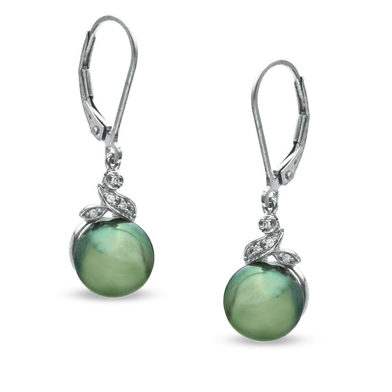 Main Image 1 of 9.0mm Tahitian Cultured Pearl and Diamond Accent Drop Earrings in 10K White Gold
