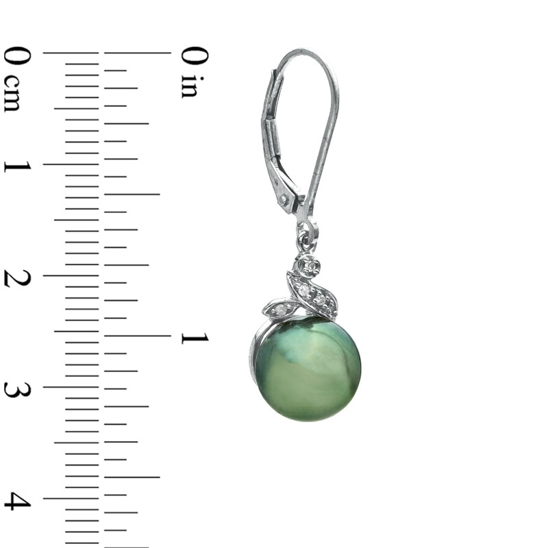 Main Image 2 of 9.0mm Tahitian Cultured Pearl and Diamond Accent Drop Earrings in 10K White Gold