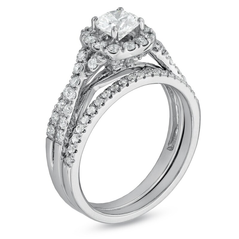 1-1/10 CT. T.W. Diamond Frame Twist Bridal Set in 14K White Gold