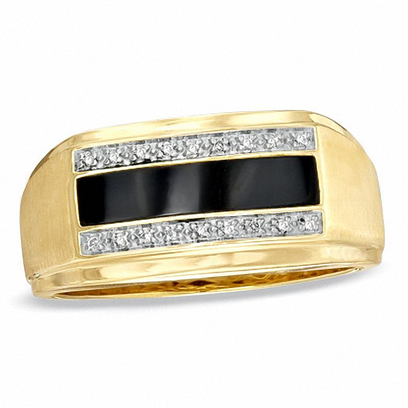 Main Image 1 of Onyx and Diamond Accent Ring in 10K Gold