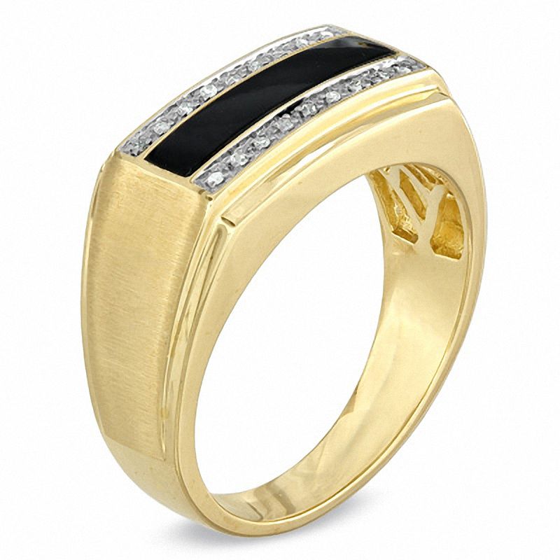 Men's Onyx and Diamond Accent Ring in 10K Gold