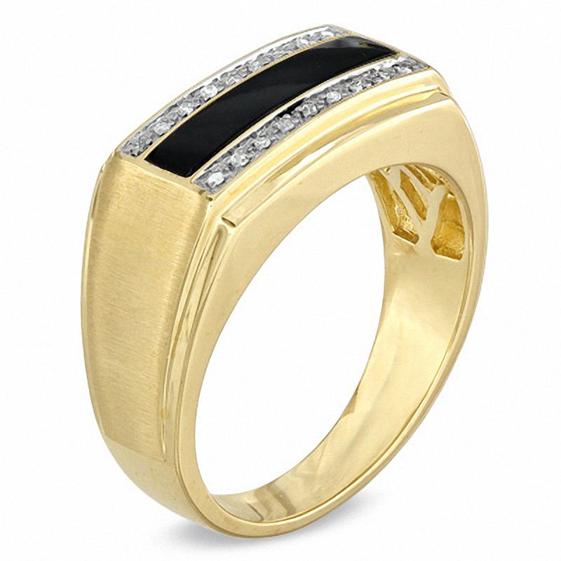 Main Image 2 of Onyx and Diamond Accent Ring in 10K Gold