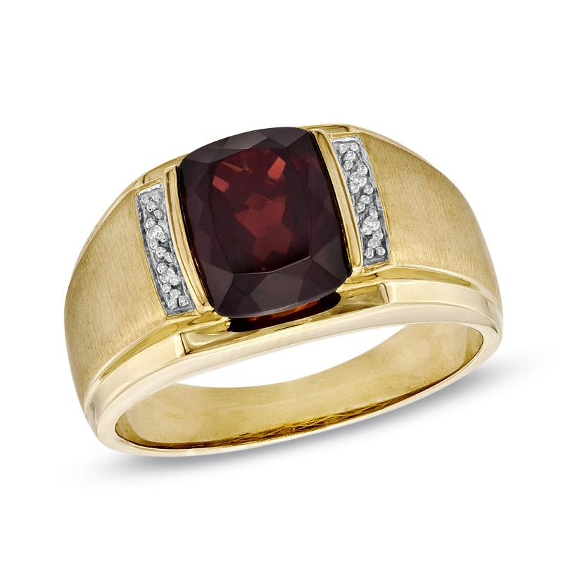 Main Image 1 of Cushion-Cut Garnet and Diamond Accent Ring in 10K Gold