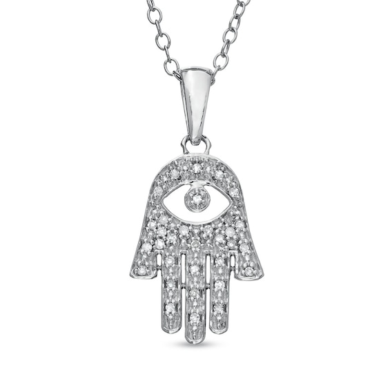 1/10 CT. T.w. Diamond Hamsa with Evil Eye Pendant in Sterling Silver