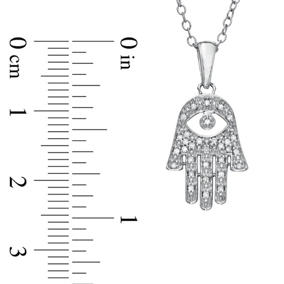 1/10 CT. T.w. Diamond Hamsa with Evil Eye Pendant in Sterling Silver