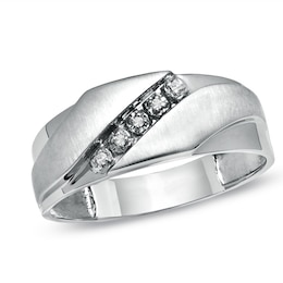 Diamond Accent Slant Wedding Band in 10K White Gold
