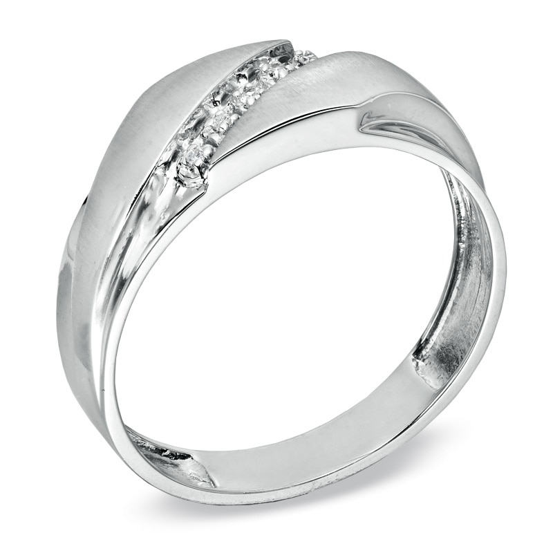 Main Image 2 of Men's Diamond Accent Slant Wedding Band in 10K White Gold
