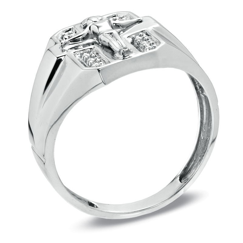 Men's Diamond Accent Crucifix Band in 10K White Gold