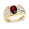 Thumbnail Image 0 of Men's Oval Garnet and Diamond Accent Ring in 10K Gold