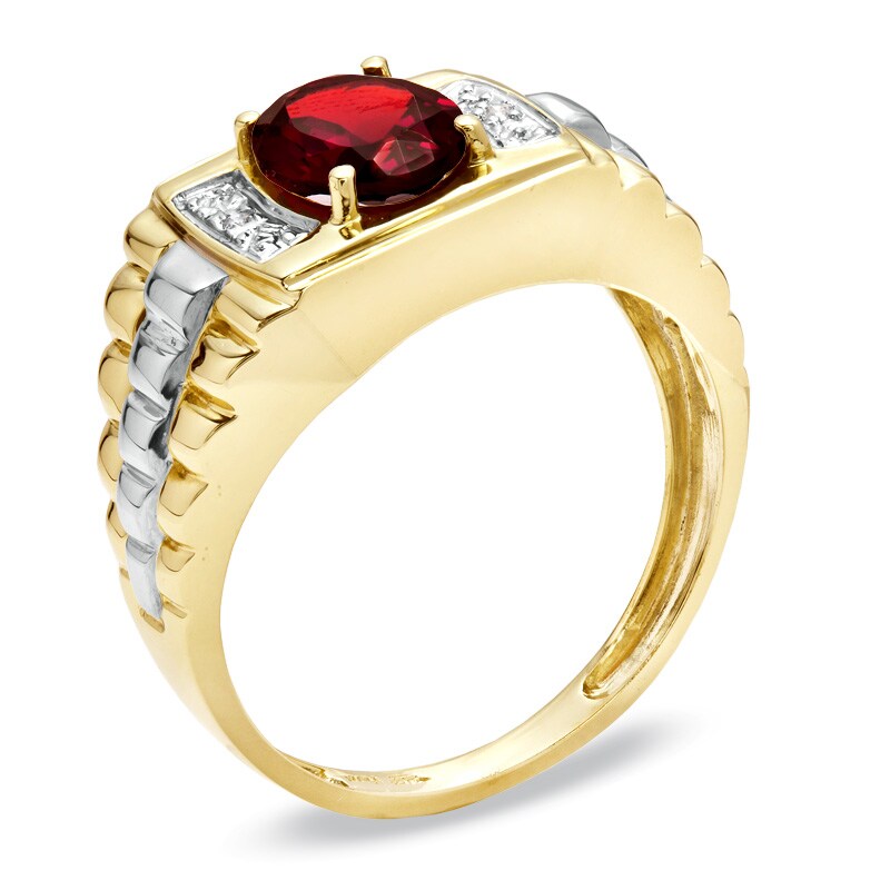 Men's Oval Garnet and Diamond Accent Ring in 10K Gold