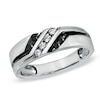 Thumbnail Image 0 of Men's 1/5 CT. T.W. Black and White Diamond Slant Wedding Band in 10K White Gold