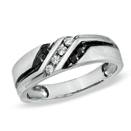 1/5 CT. T.W. Black and White Diamond Slant Wedding Band in 10K White Gold