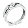 Thumbnail Image 1 of Men's 1/5 CT. T.W. Black and White Diamond Slant Wedding Band in 10K White Gold