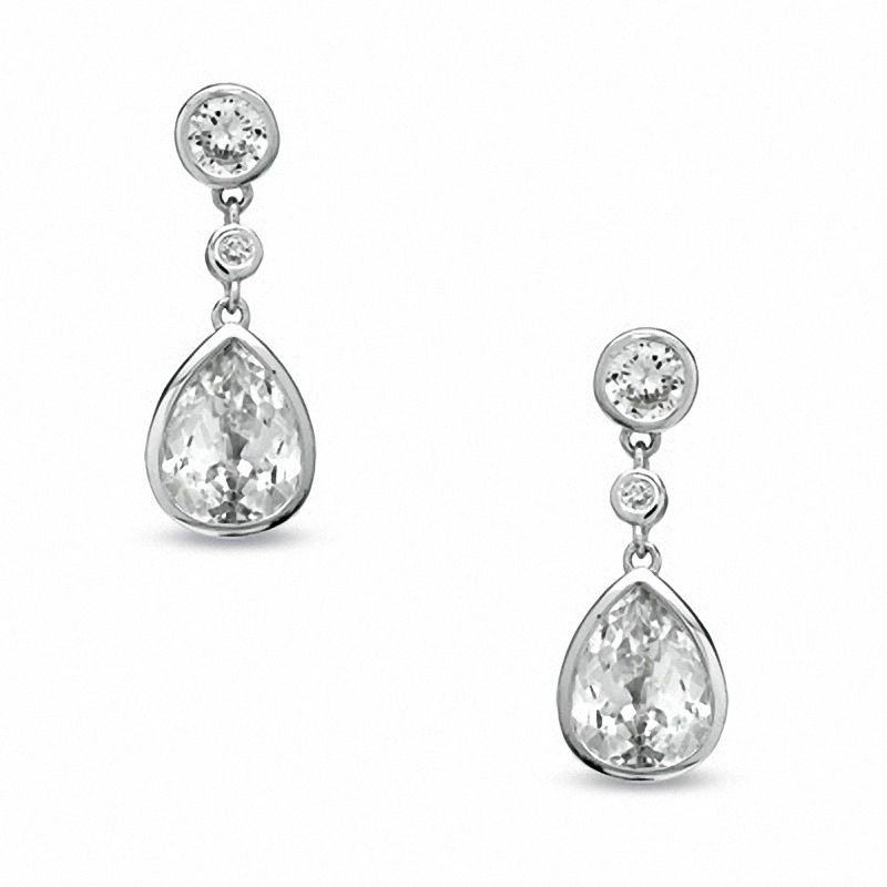 Main Image 1 of Pear-Shaped Lab-Created White Sapphire and Diamond Accent Drop Earrings in Sterling Silver