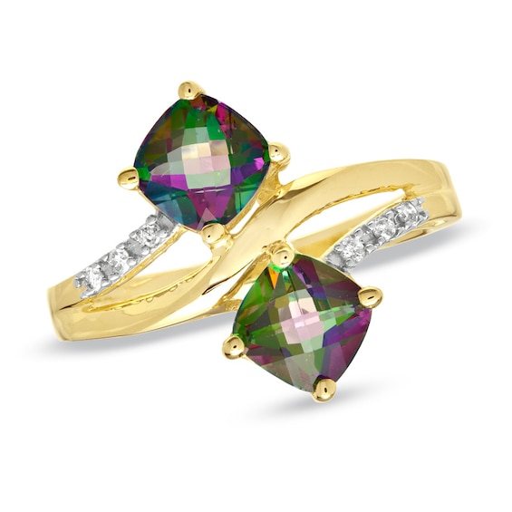 6.0mm Cushion-Cut Mystic FireÂ® Topaz and Diamond Accent Bypass Ring in 10K Gold