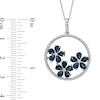 Thumbnail Image 1 of Blue Sapphire and 1/7 CT. T.W. Diamond Circle Flower Pendant in 10K White Gold