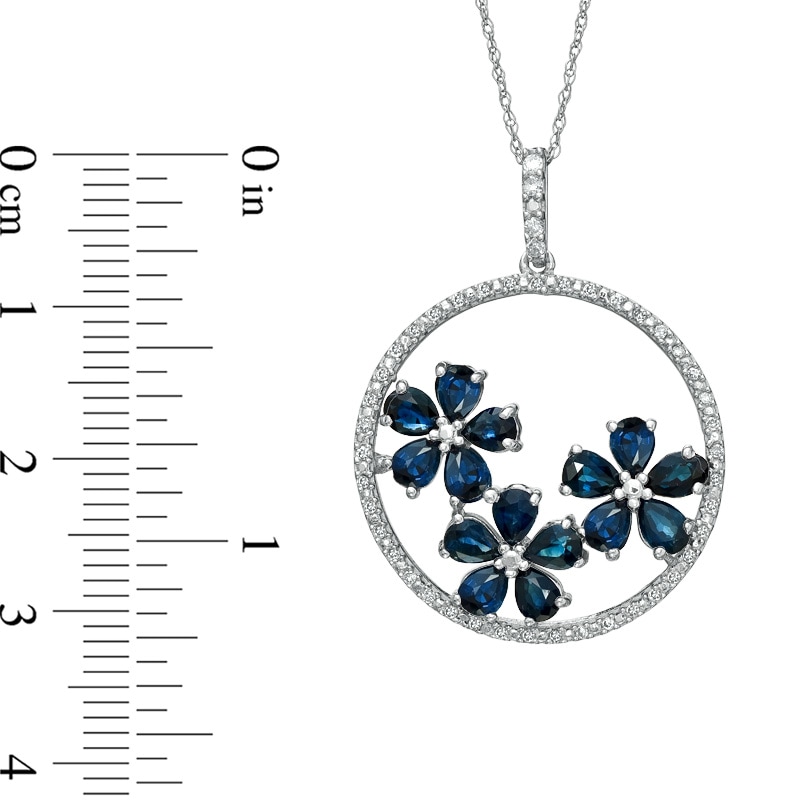 Main Image 2 of Blue Sapphire and 1/7 CT. T.W. Diamond Circle Flower Pendant in 10K White Gold