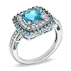 Thumbnail Image 1 of 7.0mm Cushion-Cut Blue Topaz and 3/8 CT. T.W. Diamond Frame Ring in 10K White Gold