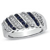 Thumbnail Image 1 of Blue Sapphire and 1/7 CT. T.W. Diamond Slant Band in Sterling Silver