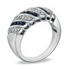 Thumbnail Image 1 of Blue Sapphire and 1/7 CT. T.W. Diamond Slant Band in Sterling Silver