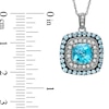 Thumbnail Image 2 of 7.0mm Cushion-Cut Blue Topaz and 1/4 CT. T.W. Diamond Pendant in 10K White Gold