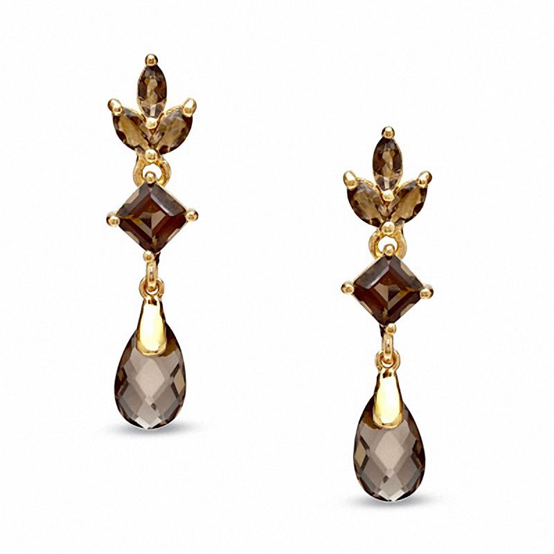 Smoky Quartz Flower Drop Earrings in Sterling Silver with 14K Gold Plate