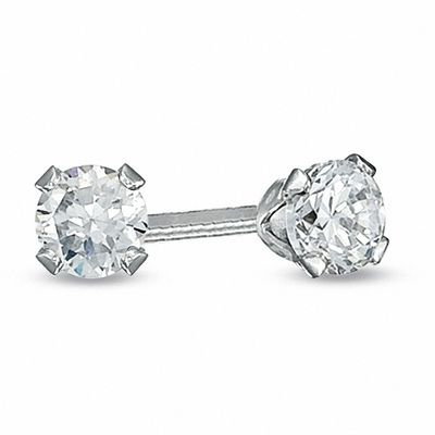 14k White Gold Round Cut White Cubic Zirconia Stud Earrings 
